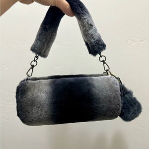 Gray Gradient Handmade Genuine Shearling Leather Barrel Bag & 3 Strap Styles